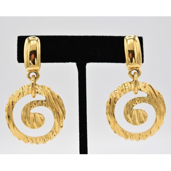 Givenchy Vintage Dangle Earrings Brushed Gold Dangle Shiny Signed 1980s BinAK - Picture 1 of 12